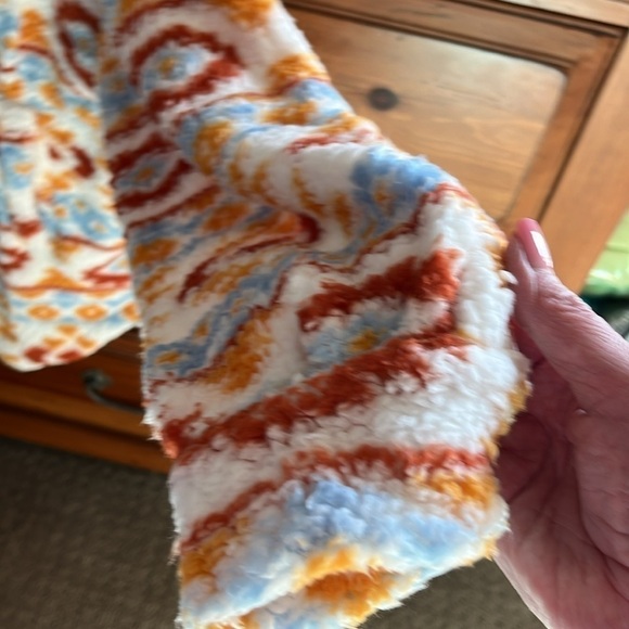 AZTEC SHERPA PRINT BUTTON FUR  SHERPA JACKET ORANGE BLUE NEW - Picture 4 of 10